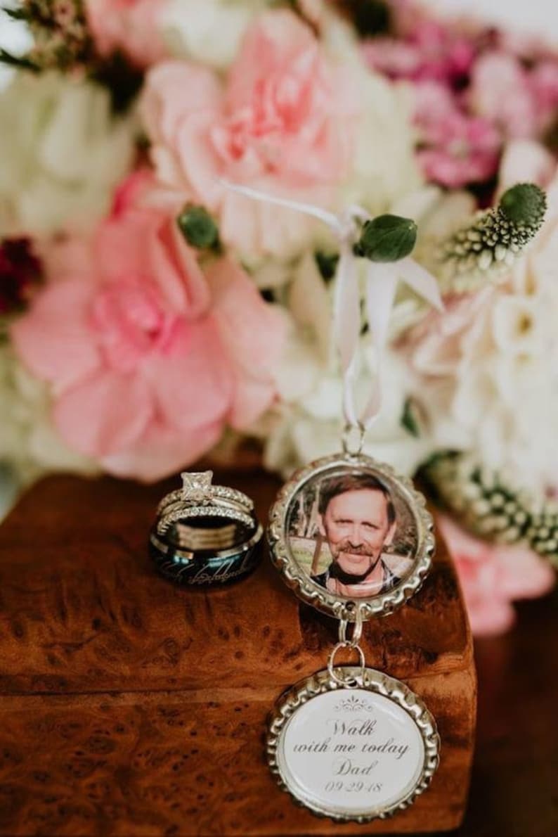 Memorial Bridal Bouquet Charm, Walk with me today Dad, Bouquet Charm, Bridal Charm, Custom Photo, Wedding Charm image 2