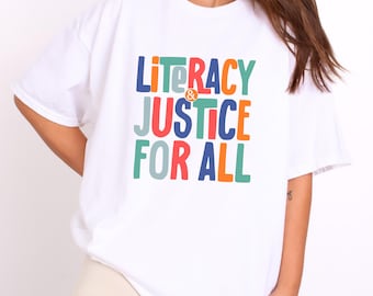 Alfabetización y justicia para todos, artículos para amantes de los libros, sudaderas para clubes de lectura, sudaderas para amantes de los libros, camisetas de cuello redondo para amantes de los libros, camisetas para bibliotecarios, camisetas para maestros