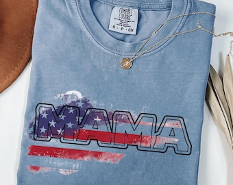 Comfort Colors®Mama 4th of July Shirt, American Flag Mom Shirt, Pregnancy Reveal Shirt, 4th of July Tee, Womens Patriotic, New Mom Gift