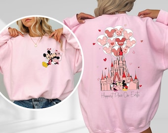 Disney Happiest Place On Earth Shirt, Mickey Minnie Valentine Kiss Castle Sweatshirt, Disney Lovers Sweater, Disney Valentine's Day Sweater