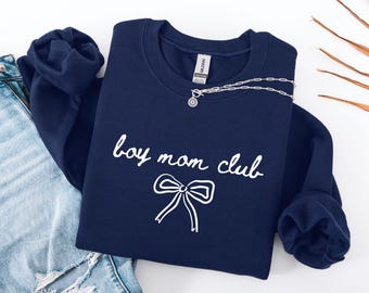 Boy Mom Club  Sweatshirt, Coquette Mom Crewneck, Boy Mama Sweater, Mother's day Gift, New Mom Pregnancy Announcement Hoodie