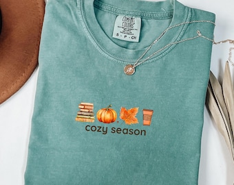 Cozy Season Shirt, Books Lover Fall Gift, Womens Pumpkin Season Shirt, Cute Pumpkin Shirt, Autumn Leaf Shirt, Fall Coffee Latte Shirt