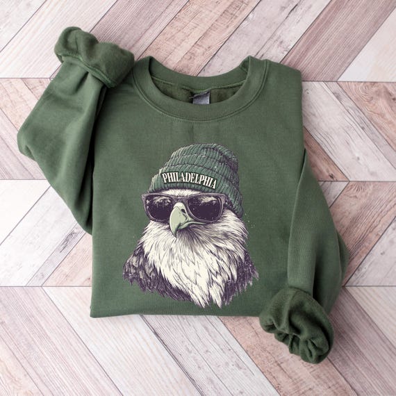 Philadelphia Football Mascot With Glasses Vintage Crewneck Sweatshirt, Retro Eagle Apparel, Philly Football Unisex Hoodie, Eagle Shirt
