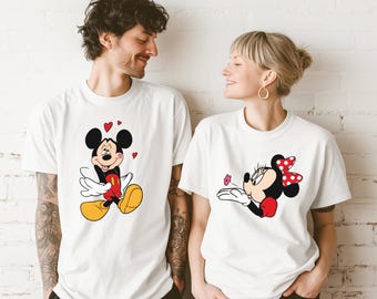 Spersonalizowana koszulka dla zakochanych Myszki Miki i Minnie, prezent walentynkowy, pasująca koszulka dla pary Disney, bluza Disney Lover na prezent walentynkowy