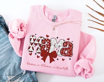 Mama Valentines Day Sweatshirt: Personalized Valentine's Day Gift for Mom, Mama Sweatshirt with kids names, Valentines Mom Hoodie