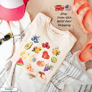 Comfort Colors® Tropical Fruit T-Shirt, Cute Fruity Shirt, Cottagecore Lemon Citrus Strawberry Aesthetic Retro Summer Vibe Tee, Gift For Her