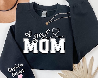 Gepersonaliseerde meisje mama sweatshirt aangepaste moeder van meisjes hoodie nieuwe mama outfit babyaankondiging mama kleding leuke verjaardag mama cadeaus
