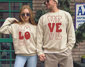 Custom Valentine’s Day Love Couple Shirt Set, Love Matching Sweatshirts for Couples, Unisex Romantic Gift Idea Couple Hoodie,Love Pullover