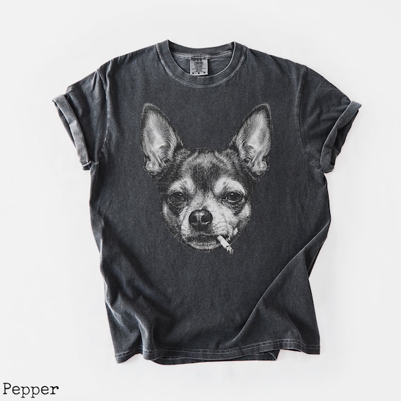 Smoking Chihuahua Shirt, Vintage Grunge Dog Graphic Tee, Funny Dog Face Shirt, Comfort Colors® Edgy Meme T Shirt, Gift for Dog Lovers