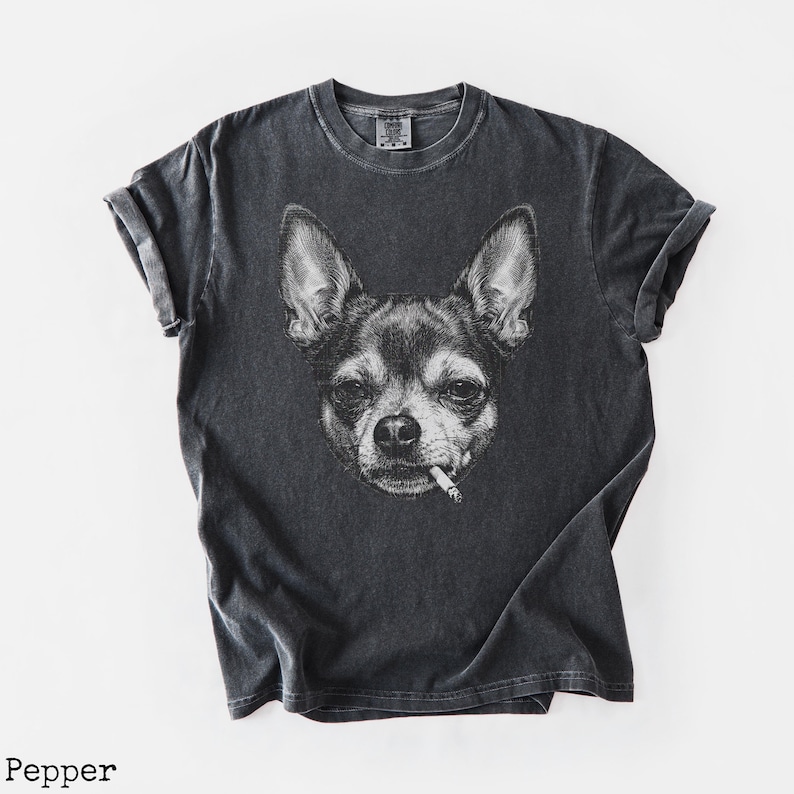 Smoking Chihuahua Shirt, Vintage Grunge Dog Graphic Tee, Funny Dog Face Shirt, Comfort Colors® Edgy Meme T Shirt, Gift for Dog Lovers