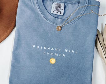 Comfort Colors®Pregnant Girl Summer Cute Sun Shirt,Beach Pregnancy Announcement T-shirt, Pregnancy Reveal Tee, Baby Shower Gift, Mom Shirt