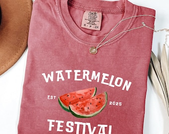 Watermelon Festival Summer T-shirt Outdoor Event Picnic Fruit Lover's Top Casual Seasonal Fruity Fresh Style Vintage Distressed Graphic Tee