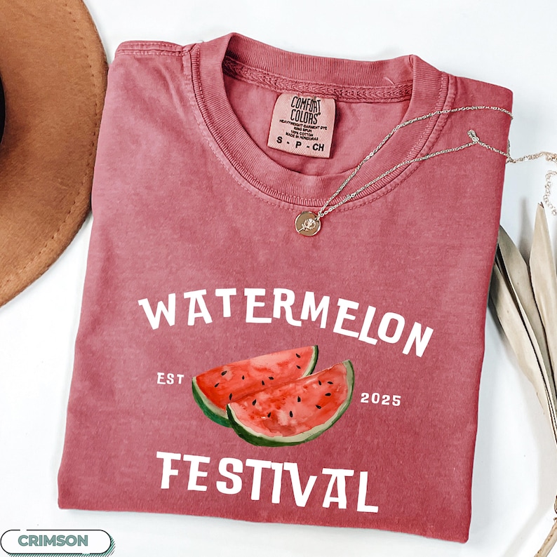 Watermelon Festival Summer T-shirt Outdoor Event Picnic Fruit Lover's Top Casual Seasonal Fruity Fresh Style Vintage Distressed Graphic Tee
