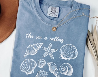 Comfort Colors® SeaShell Shirt, The Sea Is Calling Shirt, Beach Shirt, Summer Woman Shirt, Aesthetic Shirt, Ocean Lover Gift, SeaShell Shirt