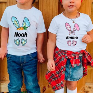 Personalized Monogram Easter Bunny Shirts for Kids,Matching Easter Shirts,Cousin Crew Easter Tees, Toddler Easter Egg Hunt Shirts,Siblings