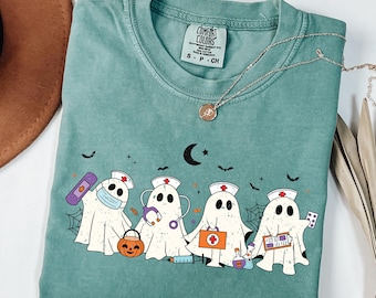 Comfort Colors® Ghost Nurse Halloween Shirt, Halloween Nurse Shirt, Spooky Nurse Shirt, Halloween Nurse Gift, Nurse Boo Crew Shirt, Fall Tee