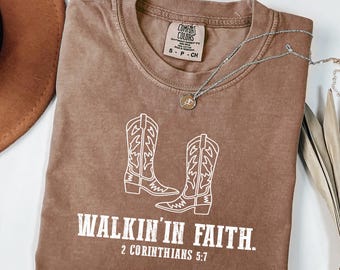 Comfort Colors® Christian Western Minimalist Shirt Christian Tee Walk by Faith Shirt for Christian Minimalist Faith Based Gift Idea Birthday