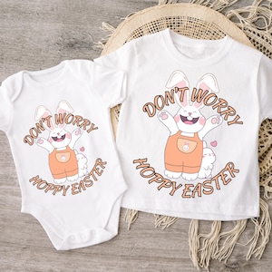 Don&#39;t Worry Hoppy Easter Bunny Shirt, Funny Easter Shirt, Easter Gift, Cute Bunny Shirt, Easter Vibes T-Shirt, Family Happy Easter Shirt