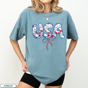 Comfort Colors® Coquette USA Shirt, 4th of July Shirt Women, Stars Stripes USA Flag Shirts, Floral Patriotic Shirt, Labor Day Shirt