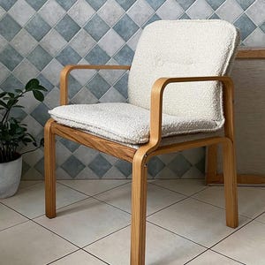 Scandinavian Minimalist Armchair in Cream Bouclé with Oak Frame