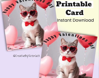 Cat Valentine Card, Kitty Valentine Card, Valentines Day Card For Kids, Digital Printable Valentines Day Card, Instant Download