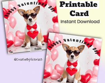 Biglietto di San Valentino stampabile per cani, biglietto di San Valentino per cuccioli, biglietto di San Valentino per bambini, download digitale istantaneo