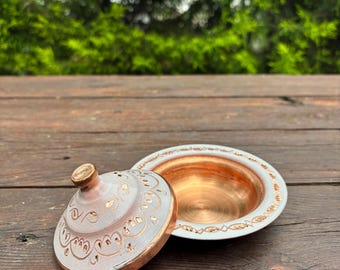 Handmade Copper Sugar Bowl with Lid, Turkish Delight Bowl, Decorative Candy Dish, Ottoman Style Kitchen Gift