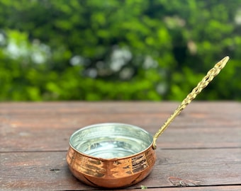 Cacerola de cobre hecha a mano, calentador de mantequilla turco, mini olla de cobre, decoración rústica de cocina, pequeña cacerola de cobre para servir