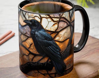 Stained Glass Raven Accent Coffee Mug | 11oz 15oz
