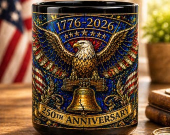 1776-2026 USA 250th Anniversary Mug, We The People Patriotic Mug, USA Coffee Cup, Black Dad Gift, Stained Glass Effect 15oz Mug
