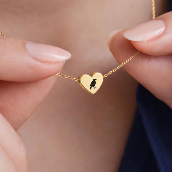 Raven Necklace – Minimalist Bird Pendant Jewelry Gift for Her