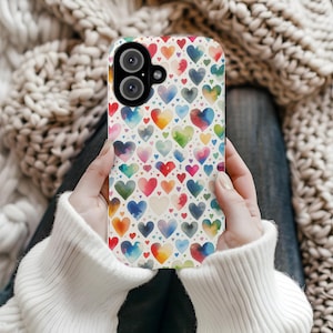 Colorful Heart Phone Case, Love Gift, Slim/Tough Cases,, iPhone 16 15 14 13 12 Pro Max, Samsung Galaxy, Protective Cover