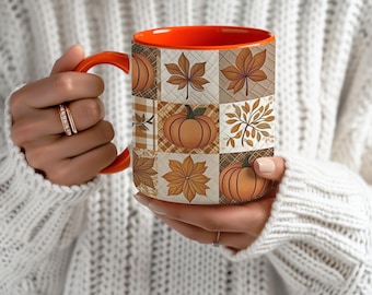 Autumn Pumpkin Coffee Mug: Rustic Fall Thanksgiving Ceramic Cup (15oz)
