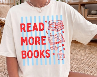 Comfort Colors Read More Books T-Shirt, Book Lover Gift, Bookish Graphic Tee, Trendy Striped Reader Shirt,  Literary Lover Gift