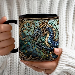 Dragon Stained Glass Art Coffee Mug, Fantasy Bookish Cup image 3