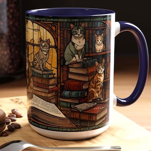 Stained Glass Cat Bookish Mug, Literary Coffee Cup immagine 7