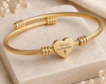Bracelet personnalisé pour marraine, cadeau de baptême, bijou en acier inoxydable gravé, souvenir de baptême, proposition de marraine