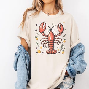 Comfort colors Lobster graphic | Oversized Aesthetic lobster and lemon Tee | French Coastal Distressed Shirt | Nautical Fisherman