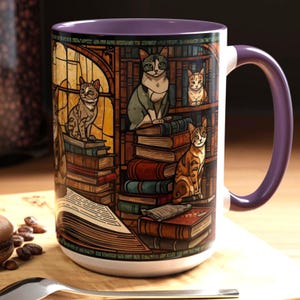 Stained Glass Cat Bookish Mug, Literary Coffee Cup immagine 9