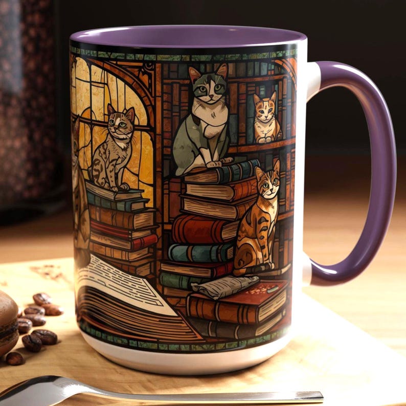 Stained Glass Cat Bookish Mug, Literary Coffee Cup immagine 9