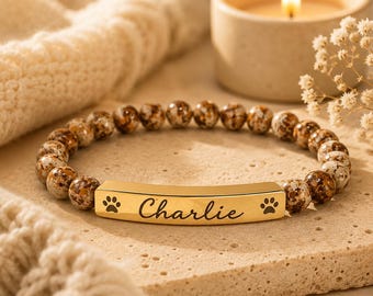 Personalized Pet Memorial Bracelet, Custom Dog or Cat Loss Gift, Paw Print Memorial Jewelry, Pet Remembrance Bracelet, Sympathy Gift