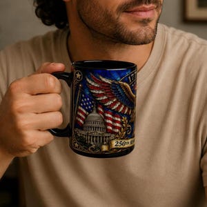 1776-2026 America 250th Anniversary Mug, We The People Patriotic Mug, USA Coffee Cup, Black Dad Gift, Stained Glass Effect 15oz Mug 画像 4