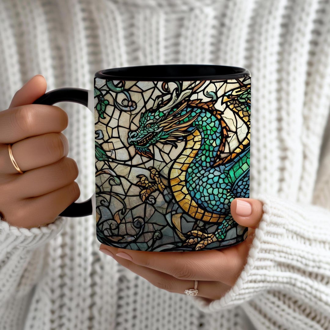 Stained Glass Dragon Coffee Mug, Fantasy Art Gift - Etsy