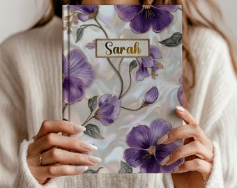 February Birth Flower Violet Journal, Birthday Gift for Her, Elegant Floral Notebook