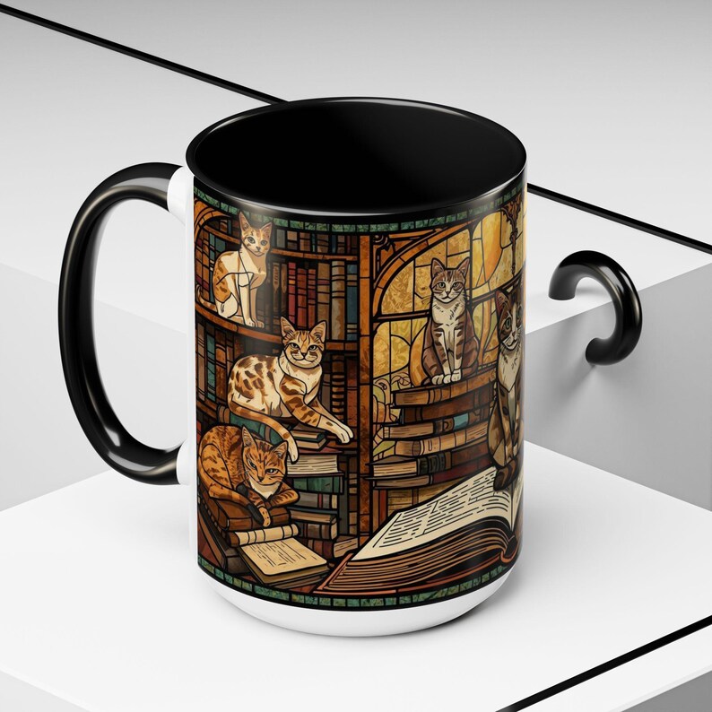 Stained Glass Cat Bookish Mug, Literary Coffee Cup immagine 10