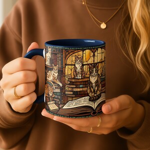 Stained Glass Cat Bookish Mug, Literary Coffee Cup immagine 4