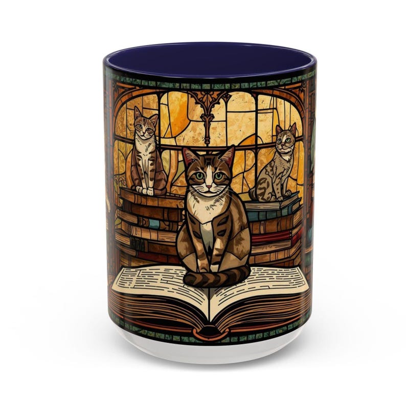 Stained Glass Cat Bookish Mug, Literary Coffee Cup immagine 8