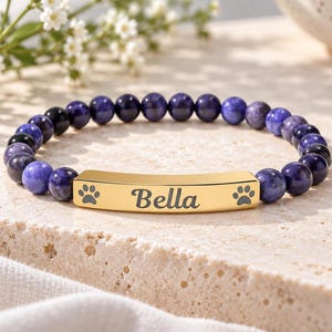Personalized Pet Memorial Bracelet, Custom Dog or Cat Loss Gift, Paw Print Memorial Jewelry, Pet Remembrance Bracelet, Sympathy Gift image 2