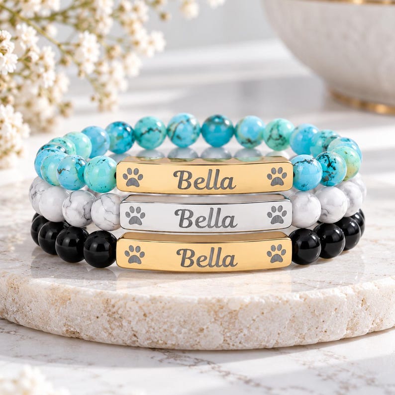 Personalized Pet Memorial Bracelet, Custom Dog or Cat Loss Gift, Paw Print Memorial Jewelry, Pet Remembrance Bracelet, Sympathy Gift image 6