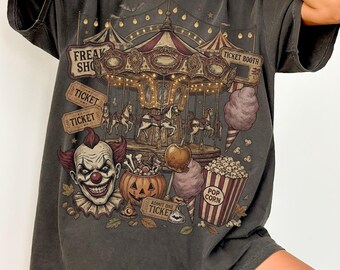 Vintage Halloween Carnival Shirt, Haunted Carousel Tee, Creepy Clown Graphic, Spooky Fair Shirt, Old Fashion Halloween Tee, Comfort Colors®